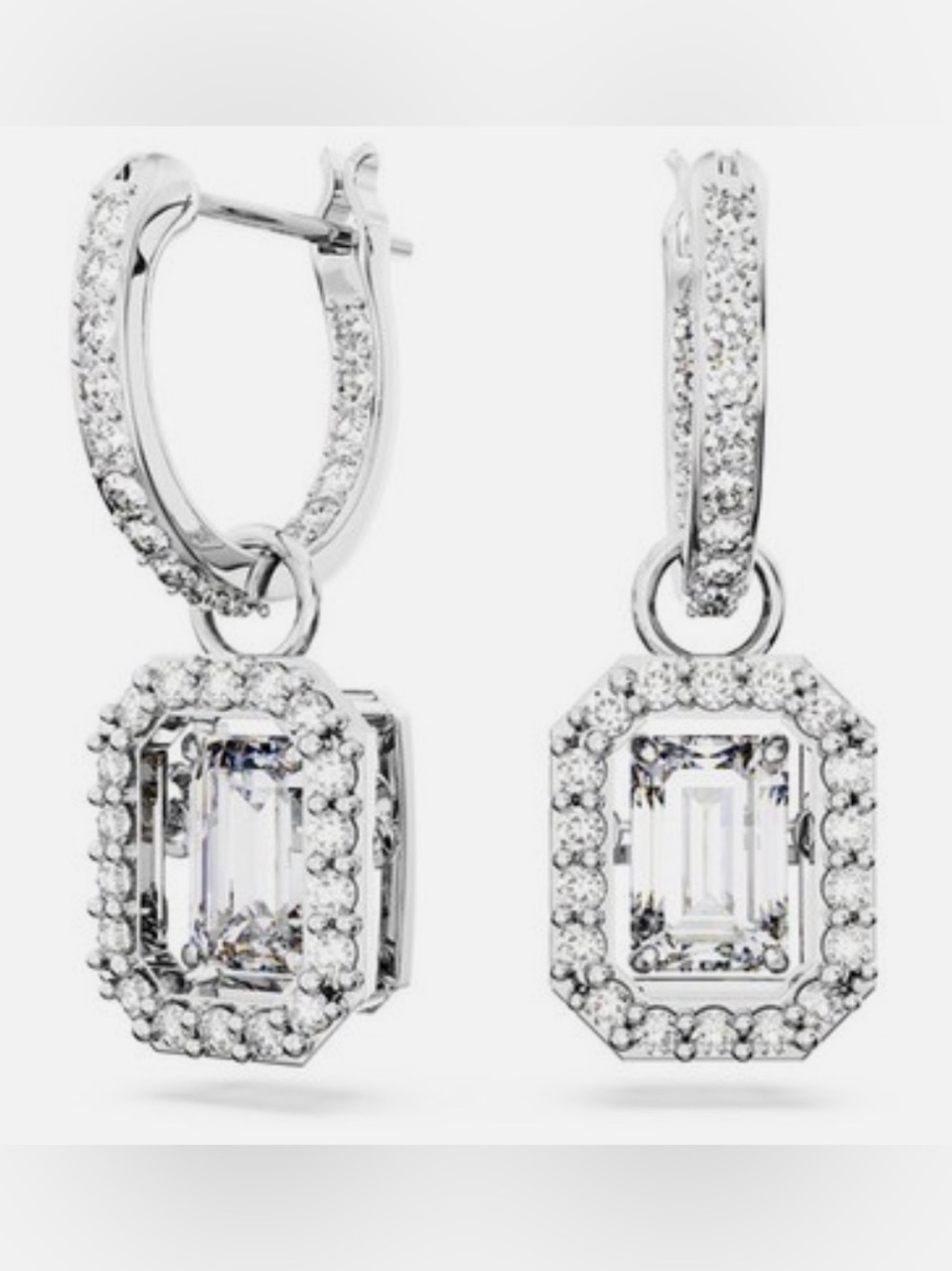 🆕 Swarovski Millenia Drop Earrings Octagon Cut White Rhodium Plated NWT - Picture 2 of 14